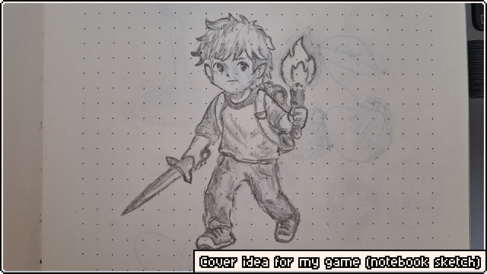 Cover idea for my game (notebook sketch)